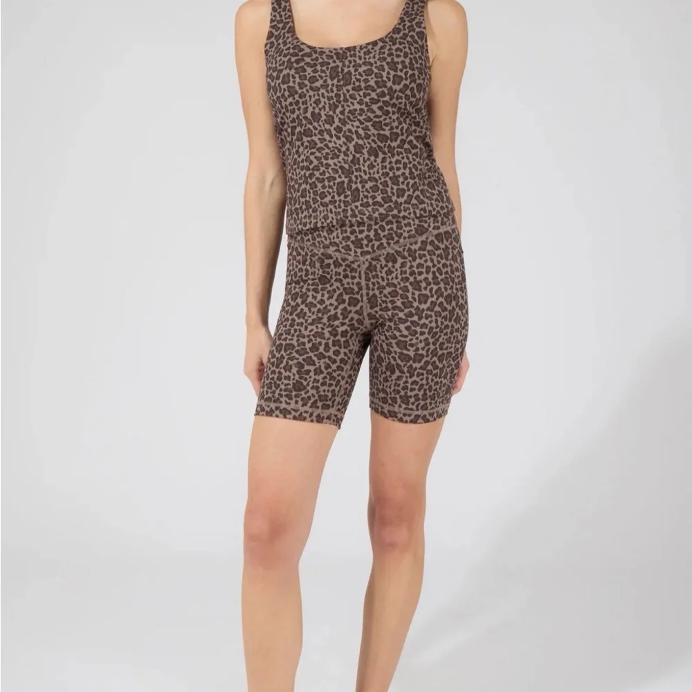 Butter Tech Sevilla Set Leopard Print Athletic Tank + Bike Short Set - Brown